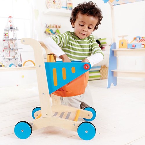 Hape houten winkelwagen speelgoed - blauw - rollenspel vanaf 3 jaar-3