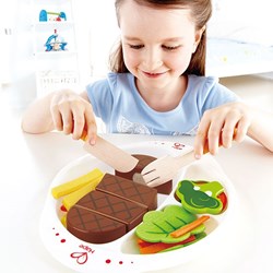 Hape repas en bois steak et légumes - set de jeu