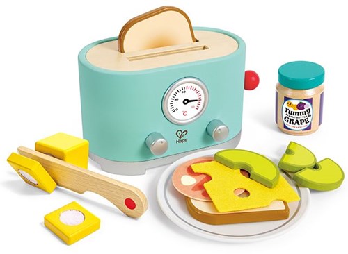 Hape grille-pain jouet pop-up set - dinette cuisine en bois interactive-2