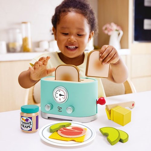 Hape grille-pain jouet pop-up set - dinette cuisine en bois interactive