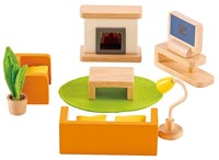 Hape poppenhuis woonkamer houten meubels en accessoires set-2