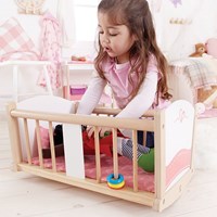 Hape poppenwiegje houten speelgoed wiegje voor babypop wit roze