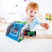 Hape circuit train tunnel cascade - jouet en bois - multicolore