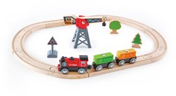 Hape houten treinbaan goederenvervoer set met kraan en accessoires