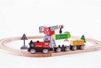 Hape houten treinbaan goederenvervoer set met kraan en accessoires-3