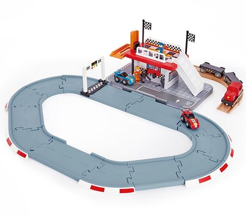 Hape circuit de course en bois - set de train jouet pour enfants-2