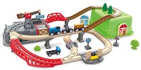 Hape circuit de train en bois set de construction dans seau - jouet train-2