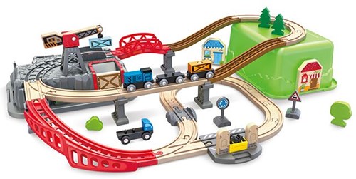 Hape circuit de train en bois set de construction dans seau - jouet train-2