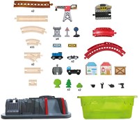 Hape circuit de train en bois set de construction dans seau - jouet train
