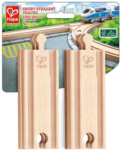 Hape rails de train en bois rails droits courts 4 pièces jouet-2