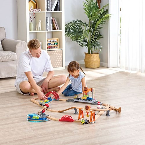Hape Set de Transport de Fret Mer et Rail - Train et Bateau Jouet-2