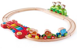 Hape circuit de train en bois singes musicaux - jouet jungle
