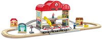 Hape set de train en bois portable avec station de rangement jouet-2