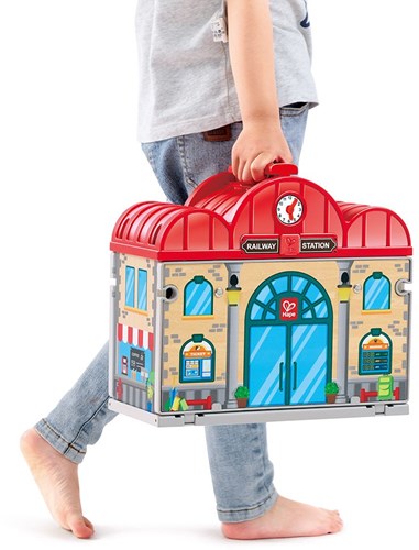 Hape set de train en bois portable avec station de rangement jouet-3