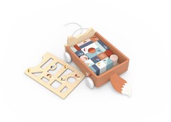 Speedy Monkey houten blokkenkar vos trekfiguur - FSC hout - educatief speelgoed