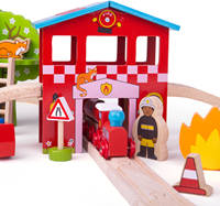 BigJigs houten brandweer treinset - 39-delig speelgoed-2