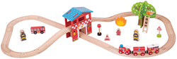 BigJigs ensemble de train caserne de pompiers en bois - jouet 39 pièces
