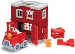 Green Toys brandweer speelgoed brandweerkazerne met auto en figuren