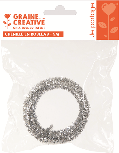 Graine Creative GC Chenilledraad op Rol 6 mm Zilver 10m