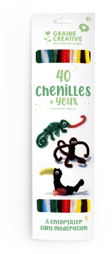 Graine Creative GC Chenilledraad Set met Wiebelogen 40 stuks Basiskleuren