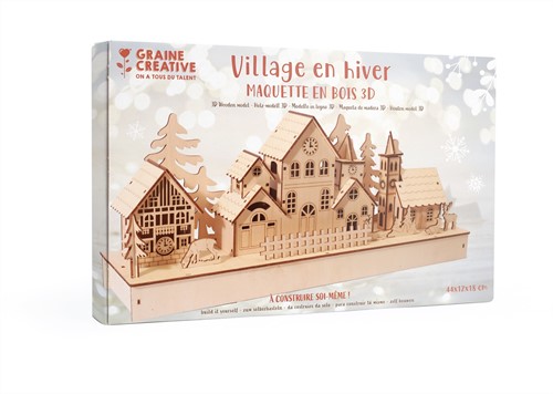 Graine Creative GC Houten DIY Miniatuur Set Winter Dorp 44x12x18 cm