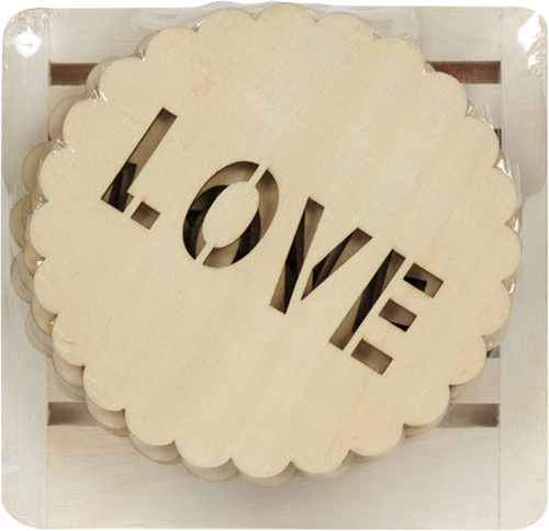 Graine Creative GC Houten Ronde Onderzetters Love 15 cm 6 stuks