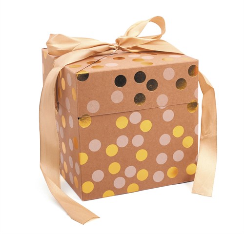 Graine Creative GC Kartonnen Geschenkdoos 15x15x15 cm Kraft Gold Dots