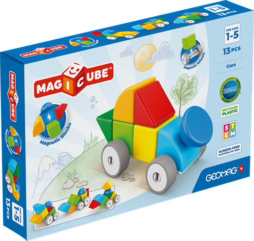 Geomag magnetisch speelgoed Magicube Cars gerecycled 13-delig bouwset