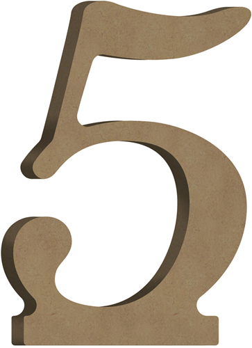 Gomille chiffre 5 en MDF figurine décorative 7x10 cm jouet brun