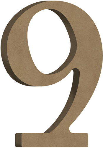 Gomille MDF cijfer 9 decoratie speelgoed 7x10 cm