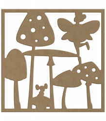 Gomille cadre MDF fée champignons décoration 26x26 cm bois