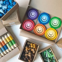 Grapat anneaux en bois jouet arc-en-ciel set 24 pièces éducatif-2