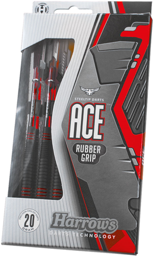 Harrows steeltip dartpijlen Ace rubber grip messing 24g zwart rood