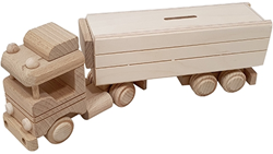 Hobbygroep houten vrachtwagen spaarpot met oplegger beukenhout 31x6,5x11 cm
