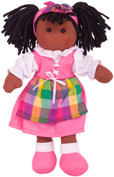 BigJigs Poupée en Tissu Jess - Poupée Câline Fille Foncée - 28 cm
