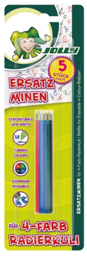 Jolly recharges de stylos bille effaçables set 4 couleurs pour enfants