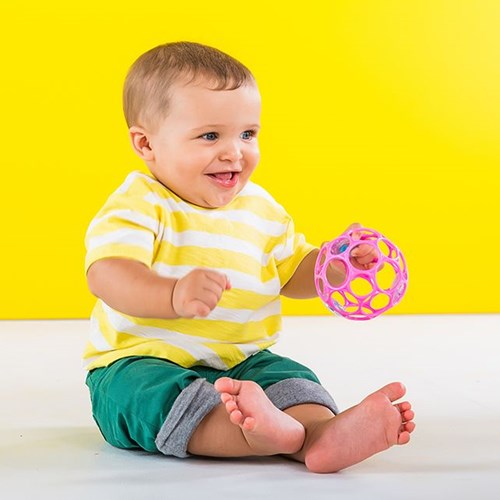 Oball Hochet Balle 10 cm - Jouet Bébé Rose-2
