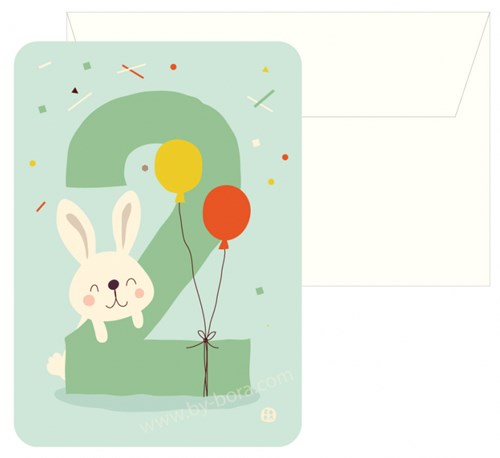 Harlekijn lot de cartes d'anniversaire - Bunny 2 avec enveloppe, 5 pièces-2