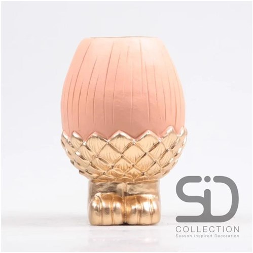 Season Inspired Decoration vaas decoratie eikel op voet beigerood 16cm