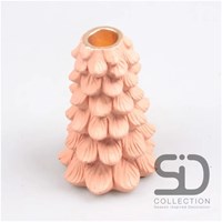 Season Inspired Decoration kandelaar kerstboom aardewerk beigerood 15 cm