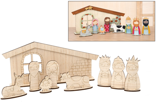Hobbygroep crèche de Noël décoration en bois pour enfants et adultes
