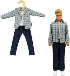Heless modepop kledingset jeans en geruit overhemd 29 cm poppen