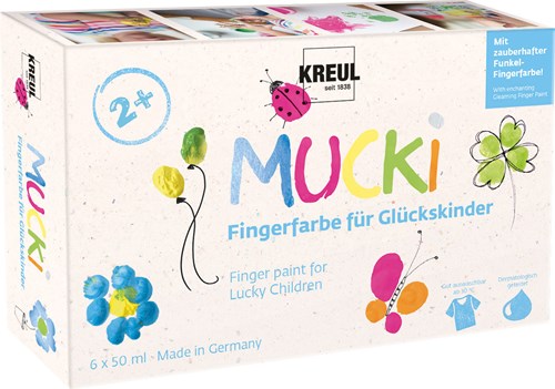 Kreul set de peinture au doigt 6 couleurs Mucki - peinture créative enfant 6x50ml