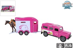 Kids GLOBE speelgoedauto Land Rover met trailer roze 26cm kunststof