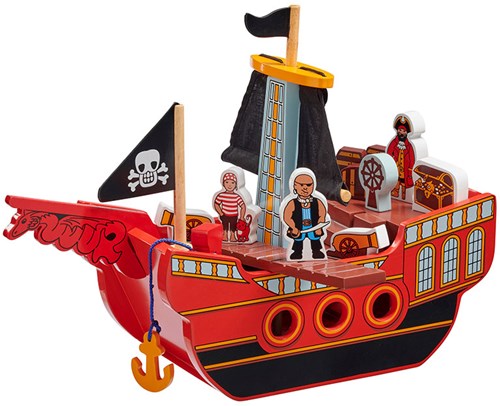 Lanka Kade bateau pirate jouet en bois avec 11 pièces colorées