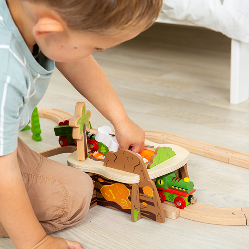 BigJigs houten treinset Lava Pit - speelgoedaccessoire dinosaurus