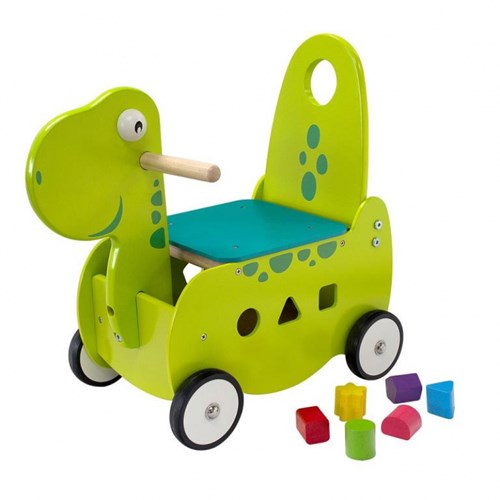 I'm Toy duwwagen dino - houten loopwagen met vormenstoof
