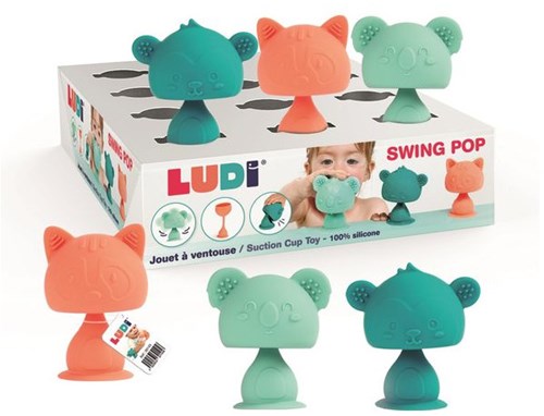 Ludi baby speelgoed Swing Pop siliconen dieren zuignap multicolor