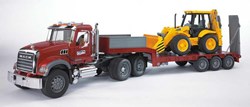 Bruder bouwvoertuig Mack Granite dieplader met JCB shovel speelgoed