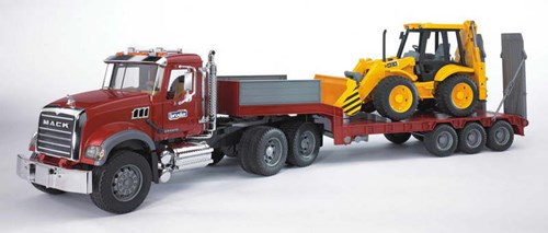 Bruder véhicule de construction Mack Granite porte-engin avec pelle JCB jouet